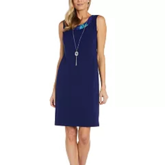 R & M Richards Navy Blue Floral Printed Sheer Jacket And Sheath Dress - Picture 4 of 16